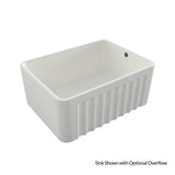 White rectangular sink with ribbed design on a white background