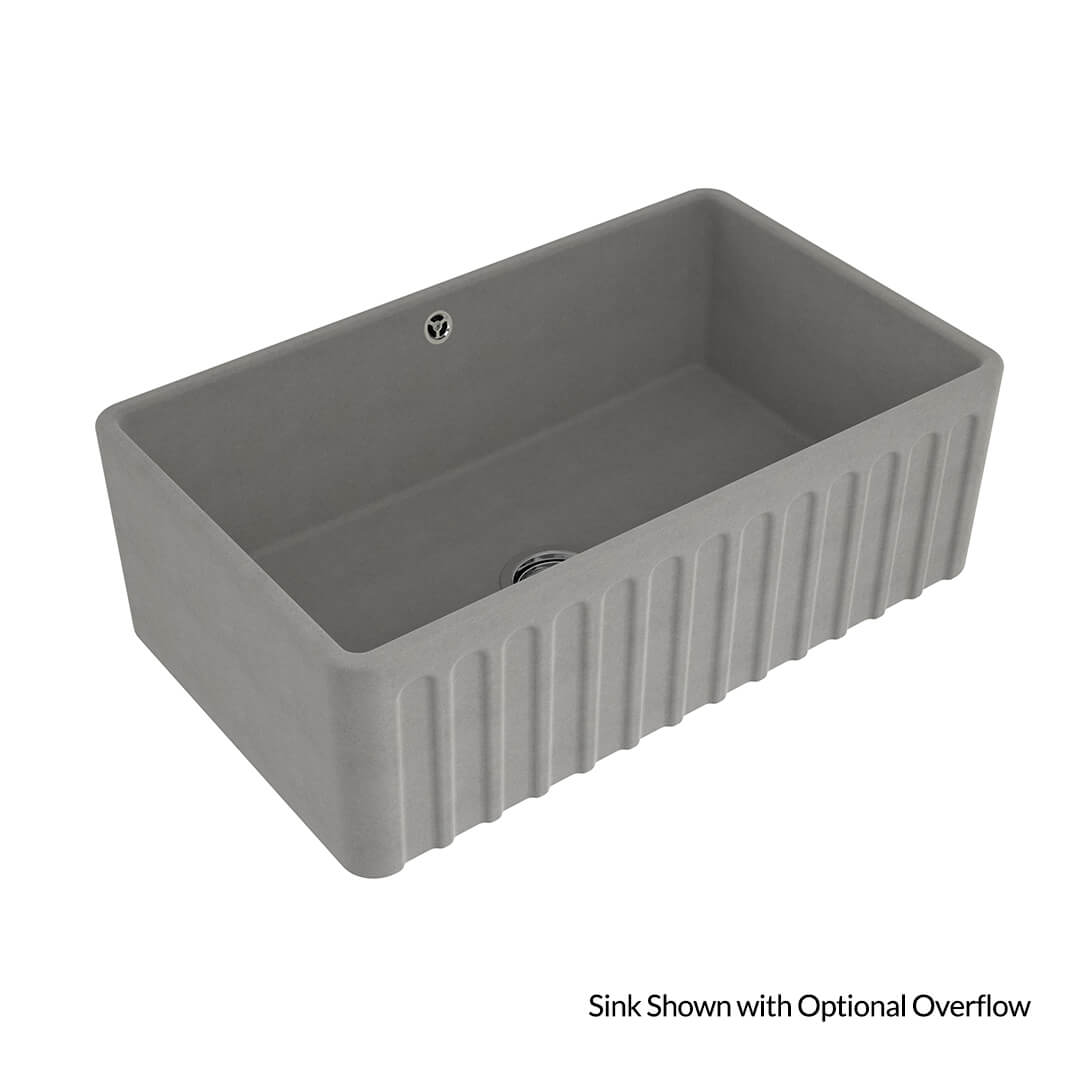 Gray rectangular sink with ribbed design on a white background
