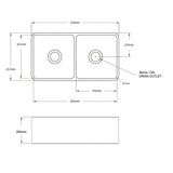 Technical drawing of a kitchen sink with dimensions labeled