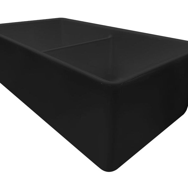 Black rectangular sink on a white background