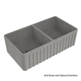 Gray double-basin kitchen sink on a white background
