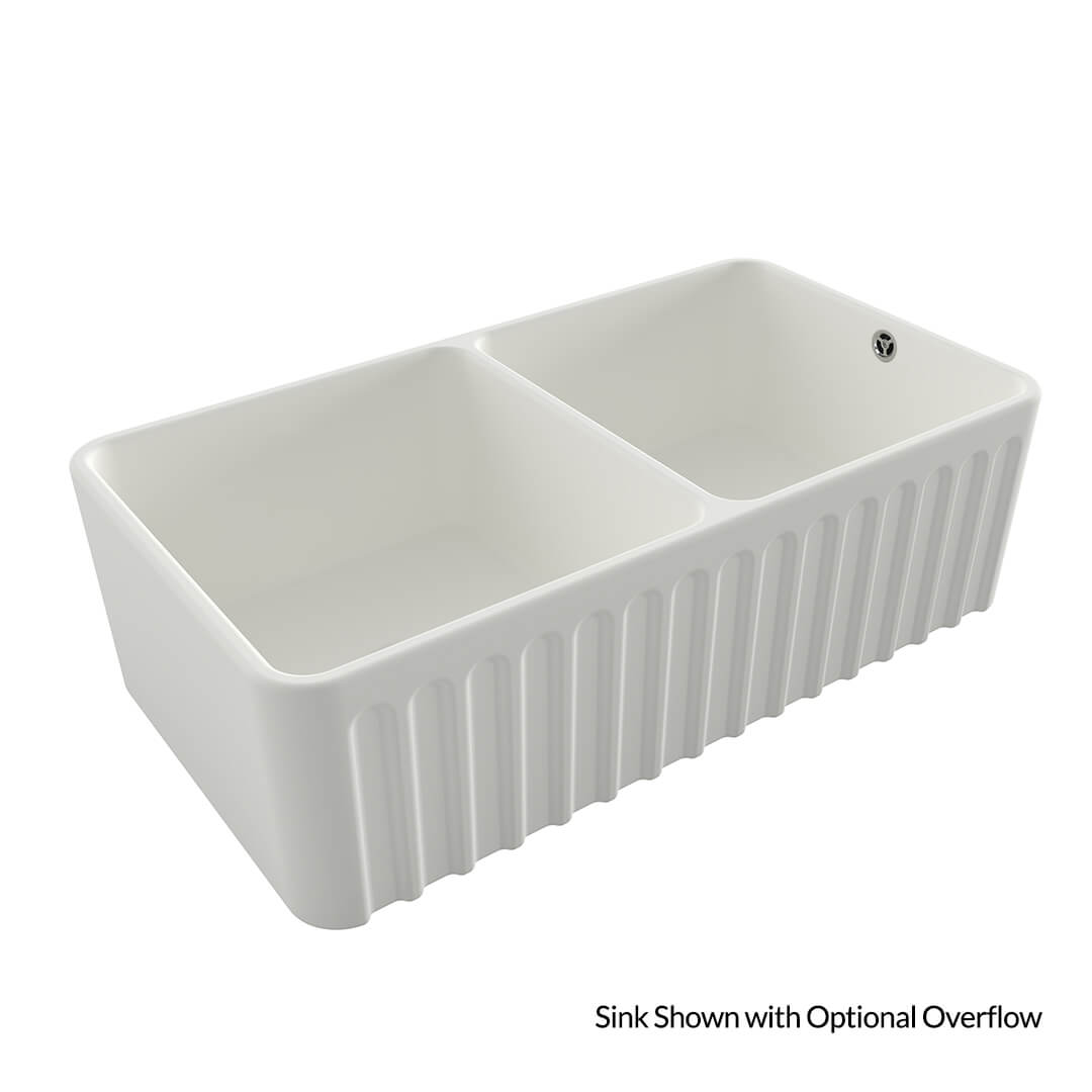 White double-basin kitchen sink on a white background