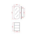 Technical drawing of a 400mm shaving cabinet with dimensions labeled