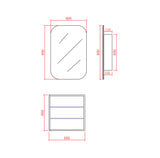 Technical drawing of a 600mm shaving cabinet with dimensions on a white background