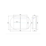 Technical drawing with dimensions of 900mm shaving cabinet on a white background