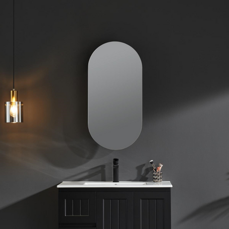 black shaving cabinet and black vanity with black wall