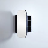 side view of open rectangular black shaving cabinet