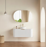 room with Olivia Matte white shaving cabinet and white vanity 