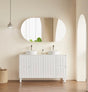 room with white 1500mm shaving cabinet and free standing white vanity