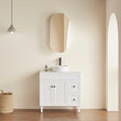 room with oblong shape mounted shaving cabinet with free standing vanity