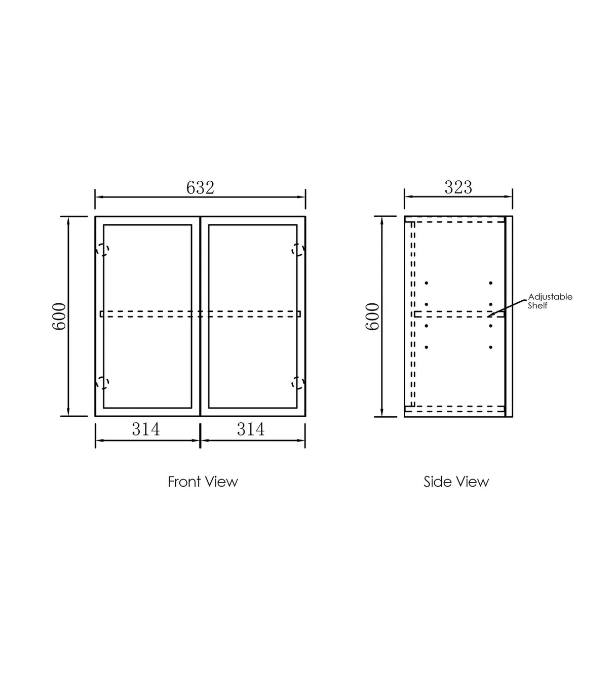 open Hampshire Laundry 630 Black Wall Cabinet drawing