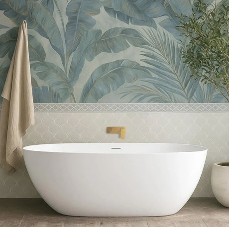 modern bathroom with Attica Manolo 1530mm Matte White Bath with Overflow