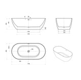 Attica Manolo 1700mm Gloss White Bath with Overflow drawing