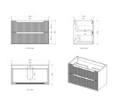 Byron 900mm Woodland Oak Wall Hung Vanity - Fluted drawing