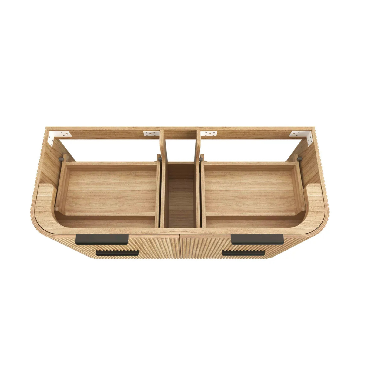 Wooden tray with compartments on a white background