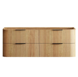 Wooden drawer unit with a ribbed texture on a white background