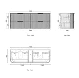 Technical drawings of a container with dimensions labeled