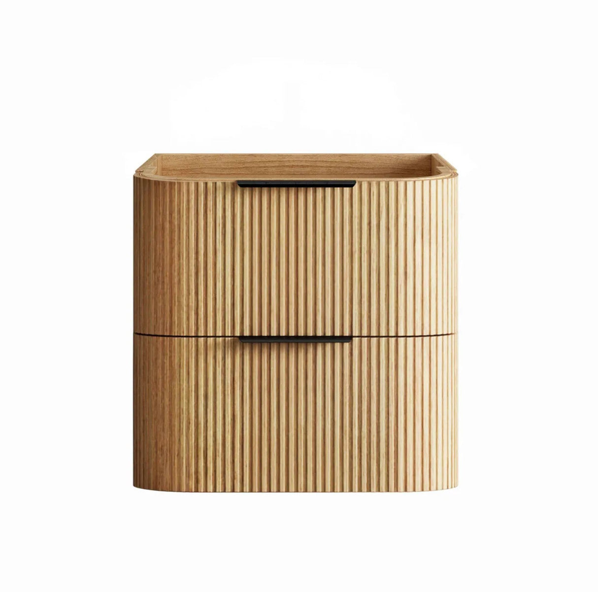 Wooden cabinet with a ribbed texture on a white background