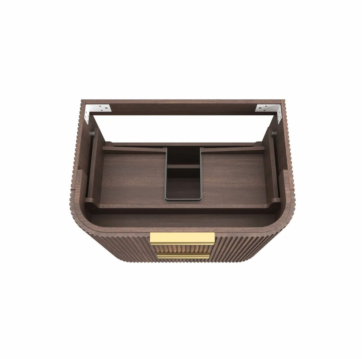 Wooden tray with compartments on a white background