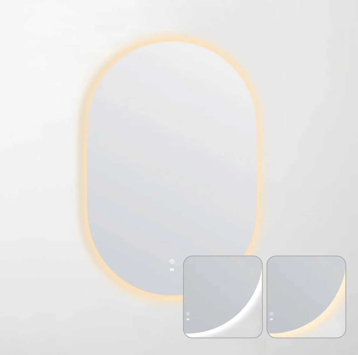 Round mirror with a glowing edge on a light gray background