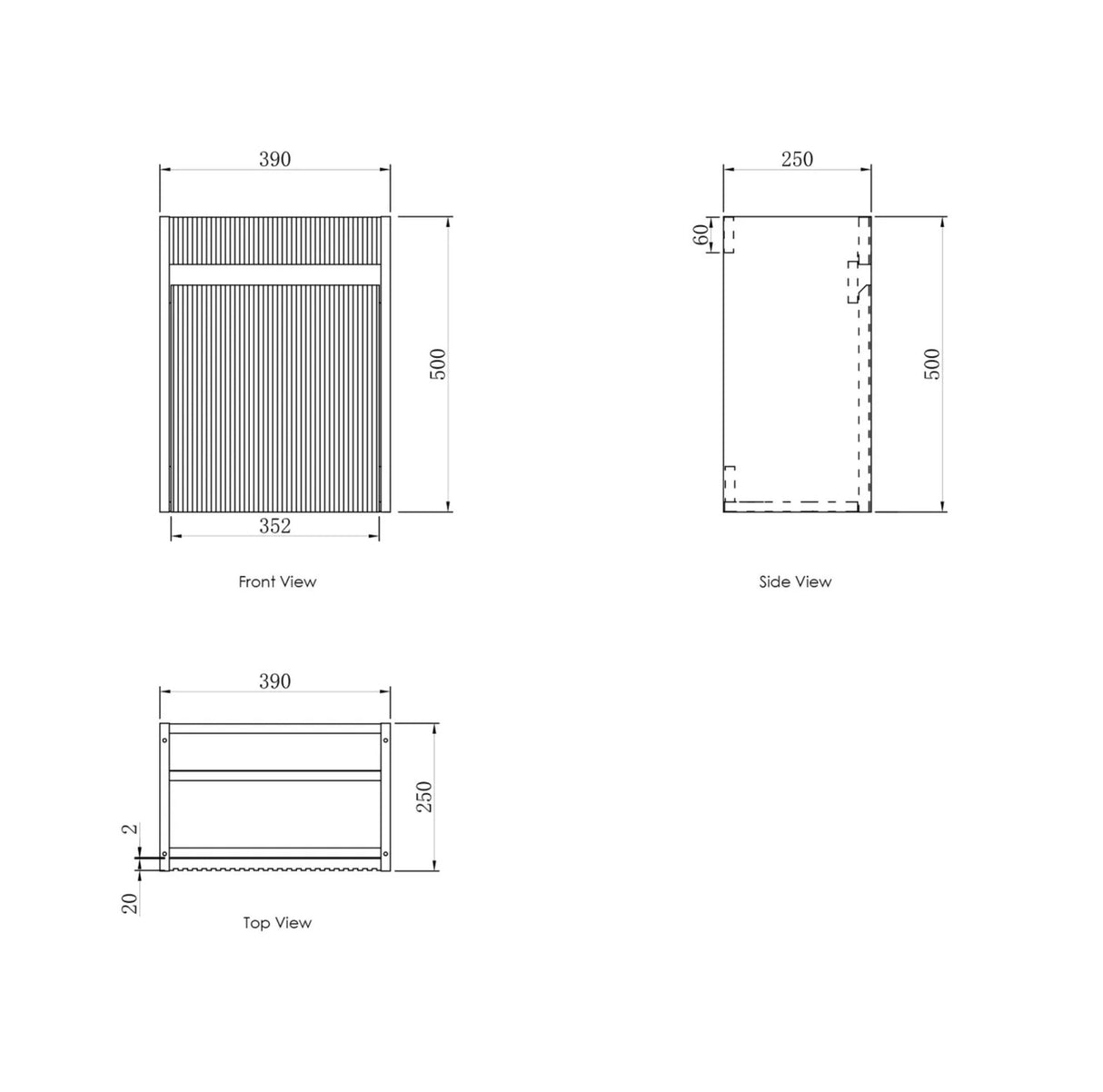 Mini Ensuite 400mm Matte White Wall Hung Vanity with Basin - Fluted drawing