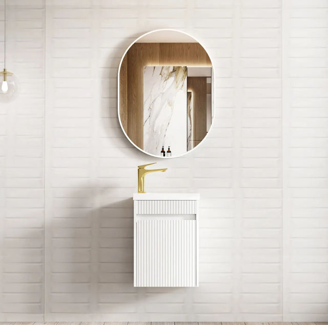 Mini Ensuite 400mm Matte White Wall Hung Vanity with Basin - Fluted