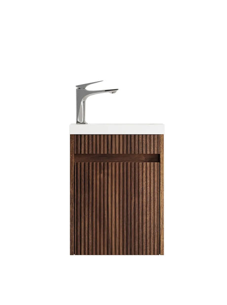 Mini Ensuite Vanity 400mm Sable Walnut Fluted Vanity front view