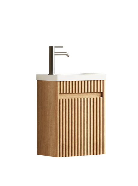 Mini Ensuite Vanity 400mm Woodland Oak Fluted Vanity side view