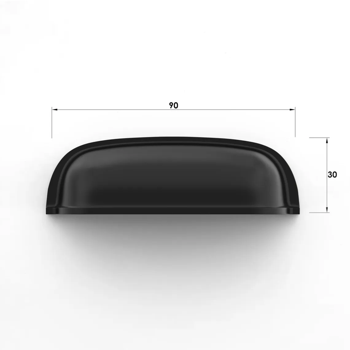 Newport 90mm Matte Black Handle with measurement details
