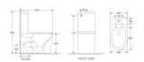 Technical drawing of a toilet with dimensions labeled
