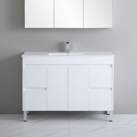 polar vanity with side drawers with grey background