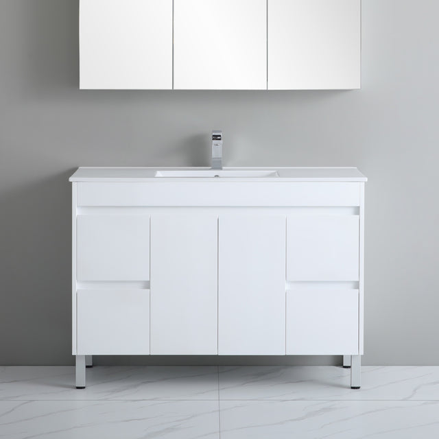 polar vanity with side drawers with grey background