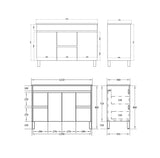 drawing of side and middle drawer 1200mm polar free standing vanity