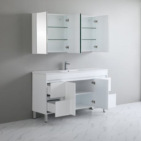 Bathroom vanity with sink and cabinets in a modern setting