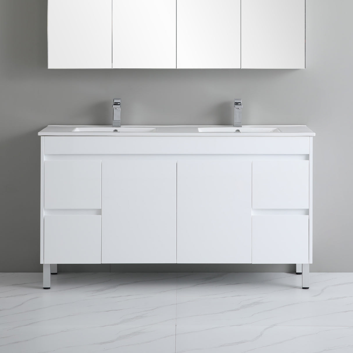 double bowl white 1500mm polar free standing vanity