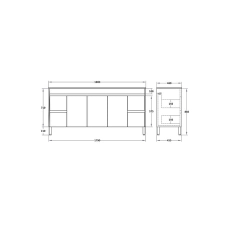 polar 1800mm white free standing vanity drawing