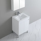 polar vanity in bathroom with tiles flooring and grey background