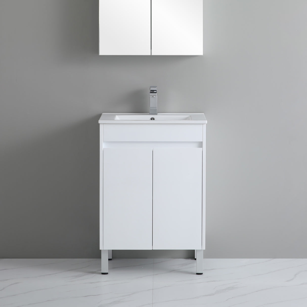 polar 600mm white vanity with grey background