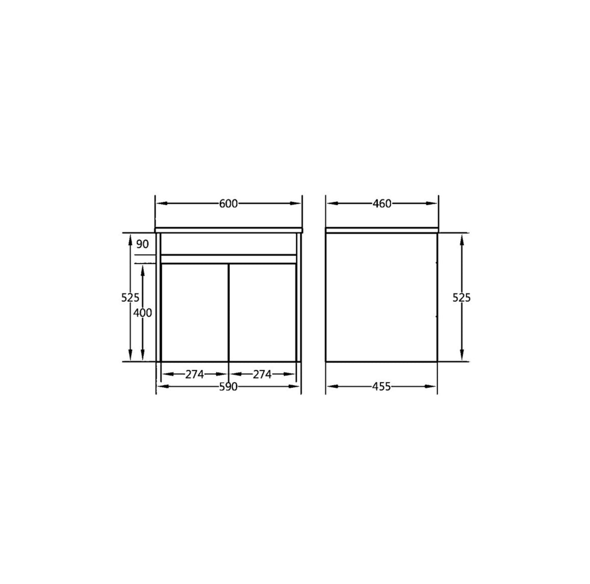 600mm wall hung vanity drawing
