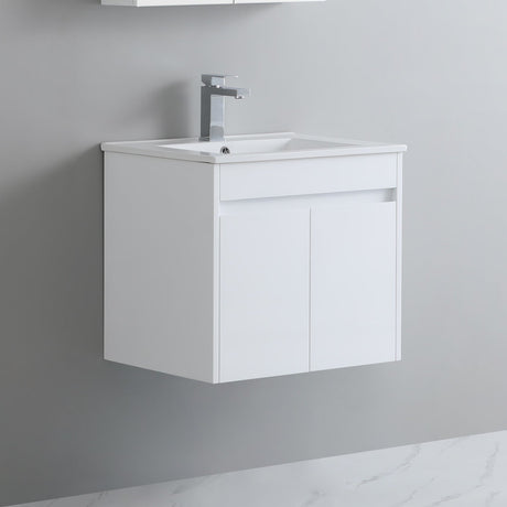 side view polar white vanity wall hung