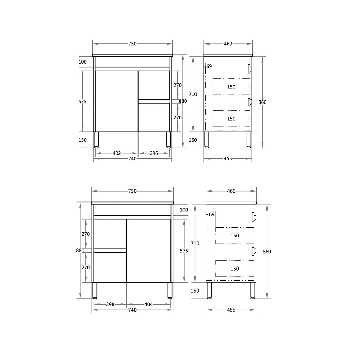 drawing polar 750mm white free standing vanity