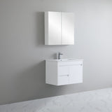side view left side 750mm white polar vanity wall hung