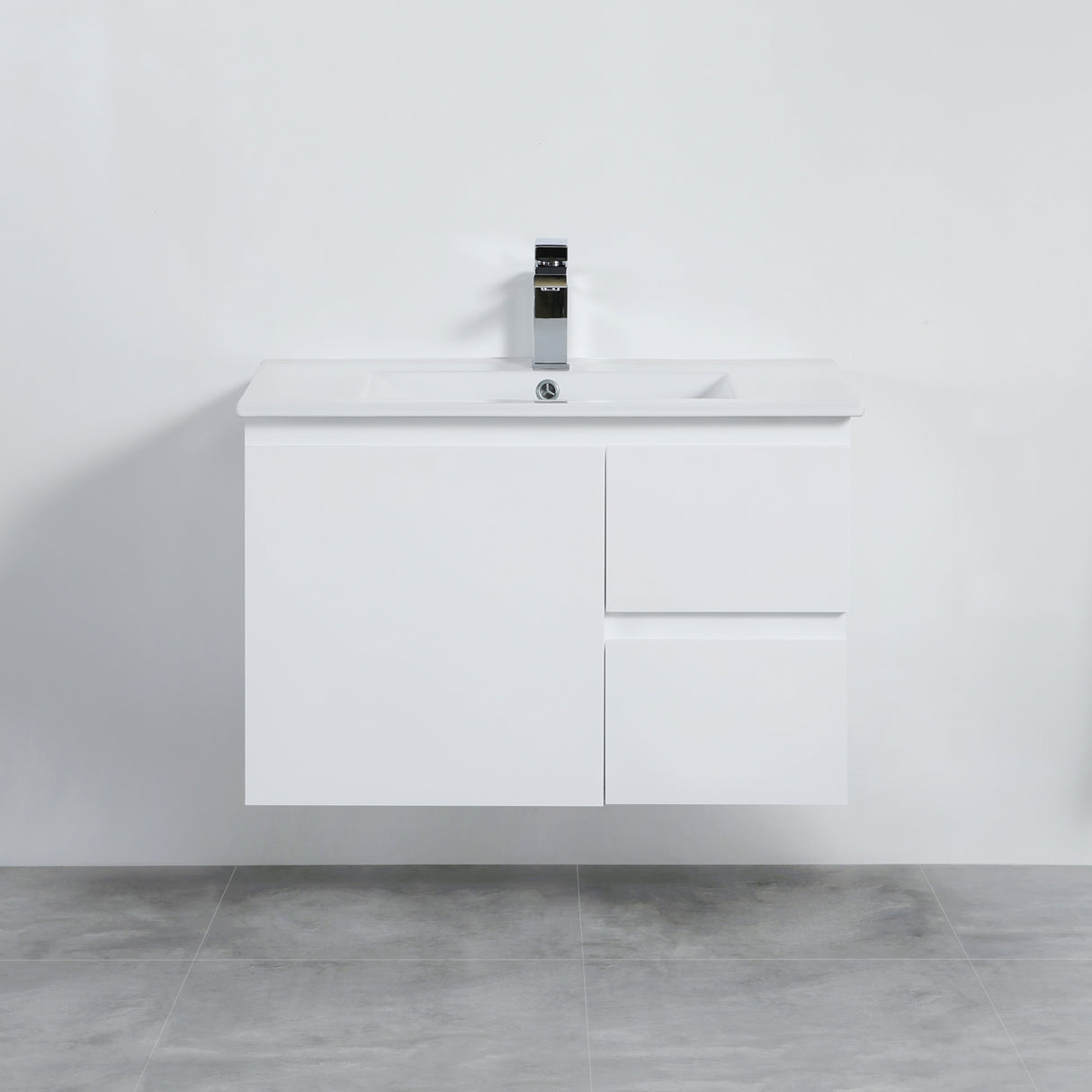 right side drawer 750mm white wall hung vanity