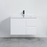 right side drawer 750mm white wall hung vanity
