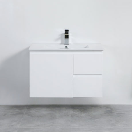 right side drawer 750mm white wall hung vanity