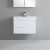polar 750mm white wall hung vanity with grey background