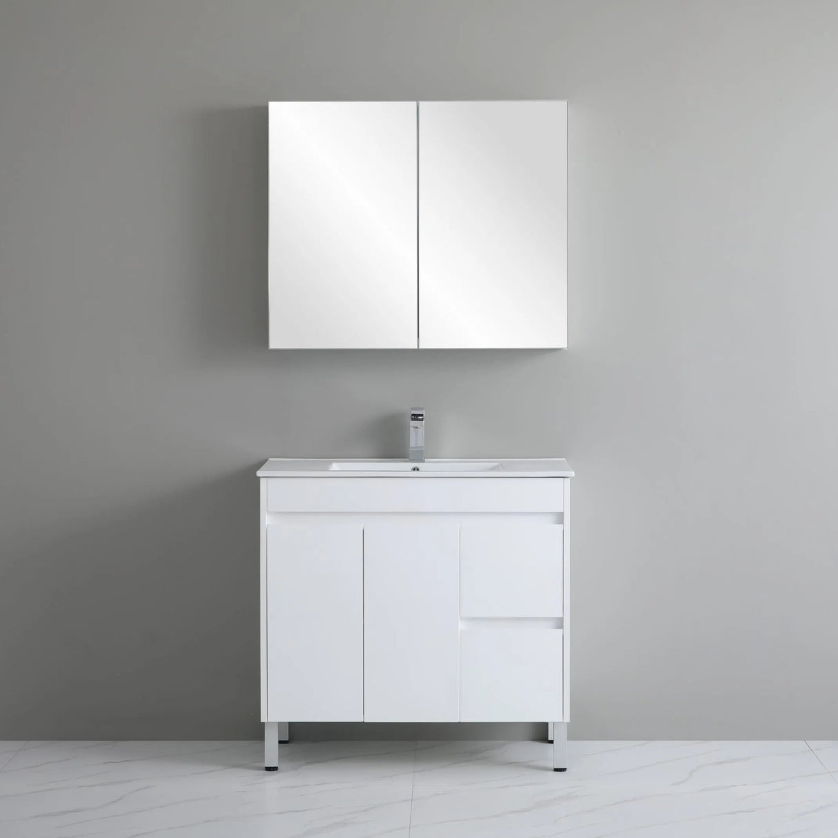 right drawer polar vanity 900mm white free standing vanity