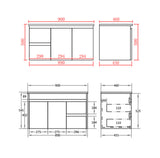 drawing polar white wall hung vanity 900mm left and right drawer