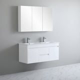 side view middle drawer 1200mm white wall hung vanity with grey background
