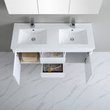 top view middle drawer 1200mm white wall hung vanity with grey background